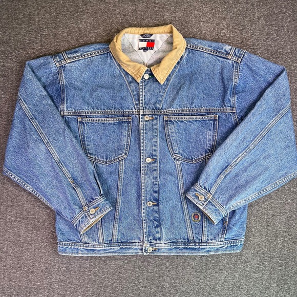 VTG 90s Tommy Hilfiger Trucker Jacket Men XL Collar Casual Retro Denim Chore Y2K